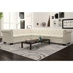 vidaXL Canapé d'angle Chesterfield 6 places en similicuir blanc