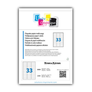 Lot de 1000 planches a4 de 33 étiquettes à bords vifs 70 x 25 4 mm en papier blanc 70g/m² multifonction