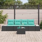 vidaXL Ensemble de canapé de jardin 5 Pièces Noir et turquoise polyrotin