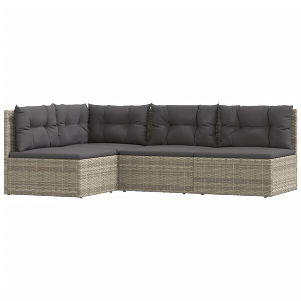 vidaXL Salon de jardin 4 Pièces avec coussins Gris Résine tressée