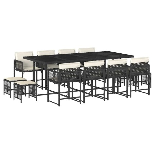 vidaXL Ensemble à manger de jardin 13 Pièces coussins noir résine tressée