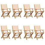 vidaXL Chaises de jardin pliantes lot de 8 beige tissu et bois massif