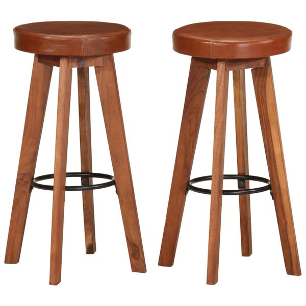 vidaXL Chaises de bar lot de 2 cuir véritable et bois d'acacia solide