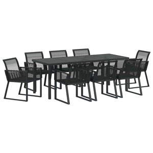 vidaXL Ensemble de salle à manger pour jardin 9 Pièces Noir