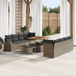 Set Canapé Jardin 11 Pièces avec Coussins Gris Poly Rattan Acacia