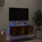 vidaXL Meuble TV mural avec lumières LED chêne fumé 80x35x31 cm