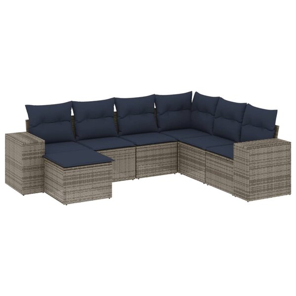 vidaXL Salon de jardin 7 Pièces avec coussins gris résine tressée
