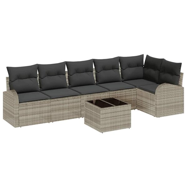 vidaXL Ensemble de canapé de jardin 7 Pièces Gris clair Poly rotin