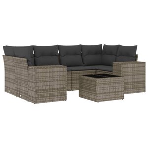 vidaXL Salon de jardin avec coussins 7 Pièces gris résine tressée