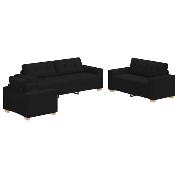 vidaXL Ensemble de Canapés avec coussin avec oreiller 3 Pièces Noir tissu