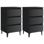 vidaXL Tables de chevet pieds en métal 2 Pièces Noir brillant 40x35x69 cm