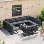 vidaXL Ensemble de canapé de jardin avec coussin 12 Pièces Noir Aluminium