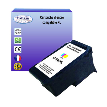 Cartouche compatible avec canon pixma mg2400  mg2440  mg2450  mg2455 remplace canon cl546xl couleur - t3azur