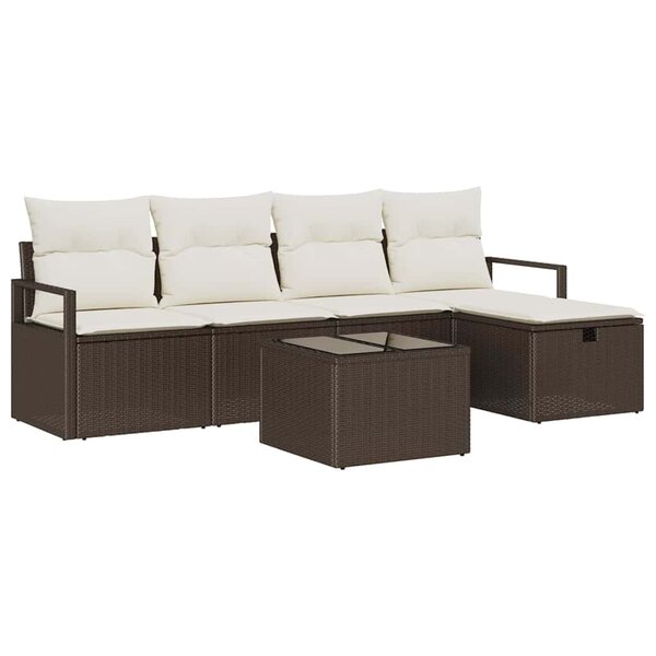 vidaXL Ensemble de canapé de jardin 6 Pièces Marron Poly rotin
