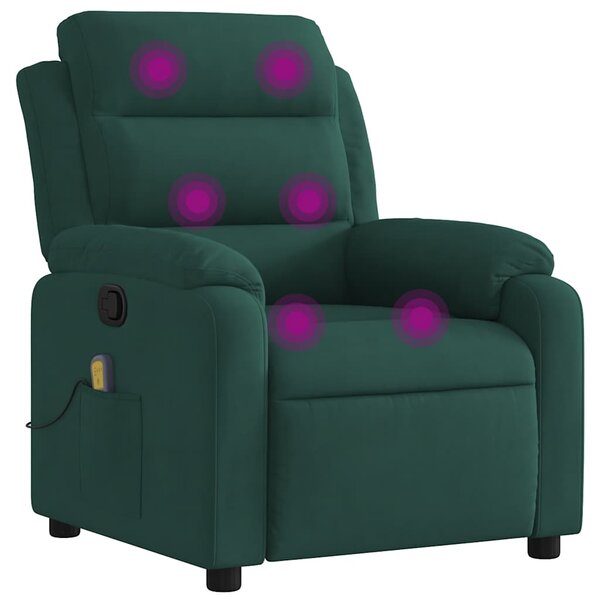 vidaXL Fauteuil de massage inclinable vert foncé velours