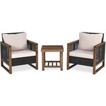 Ensemble salon de jardin en bois d'acacia rotin artisanal anti-soleil résistant aux intempéries pour porche balcon terrasse 20_0008509