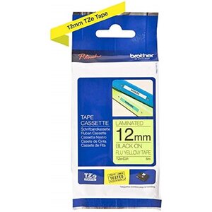 Ruban TZe-C31 Cassette Largeur: 12 mm x 5 m Noir Sur Jaune Fluo BROTHER