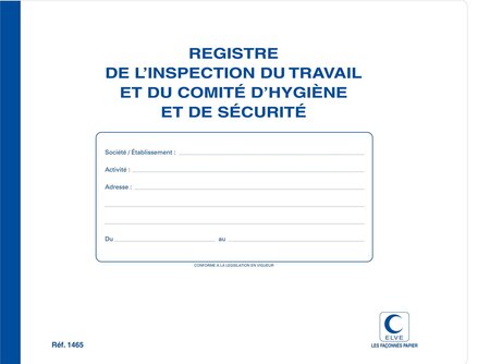 Registre Inspection du Travail/Comm Hygiène et Sécurité - 22 x 28 cm - 20 Pages ELVE