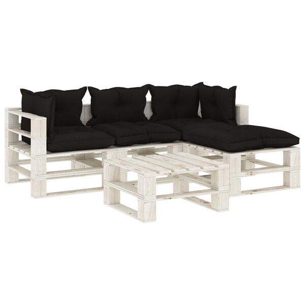 vidaXL Salon palette de jardin 5 Pièces avec coussins noir bois