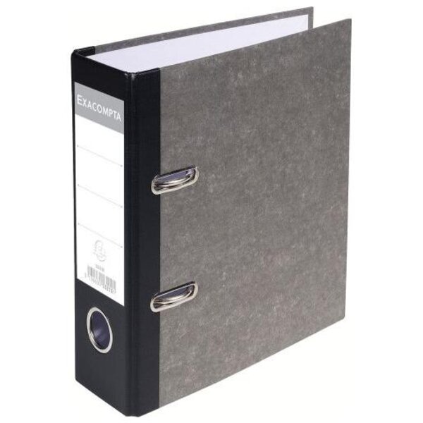 Classeur à levier papier marbre gris dos de 70mm - avec perforateur - A4 - Dos Gris EXACOMPTA