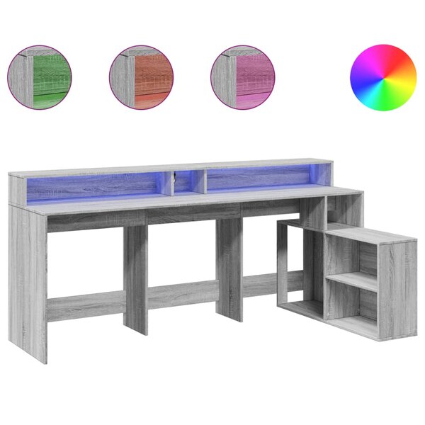 vidaXL Bureau et lumières LED sonoma gris 200x104x91cm bois ingénierie
