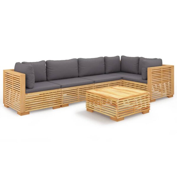 vidaXL Salon de jardin 6 Pièces avec coussins Bois de teck solide
