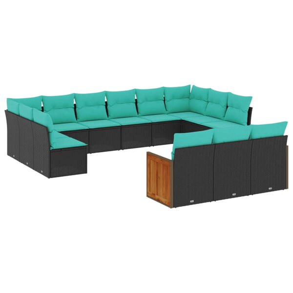 vidaXL Salon de jardin avec coussins 13 Pièces noir résine tressée