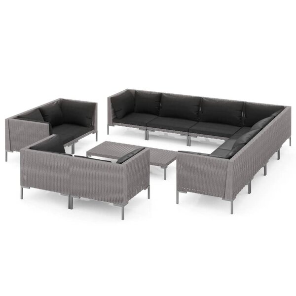 vidaXL Salon de jardin 12 Pièces avec coussins Résine tressée Gris foncé