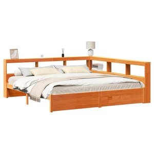 vidaXL Lit Bibliothèque avec stockage 2 Pièces Cire marron 200 x 200 cm