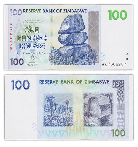 Billet de collection 100 dollars 2007 (2008) zimbabwe - neuf - p69