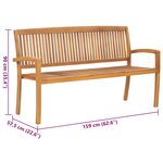 vidaXL Banc de jardin empilable et coussin 159 cm Bois de teck massif