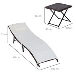 Lot de 2 transats bains de soleil pliables grand confort : matelas  têtière + table basse résine tressée chocolat