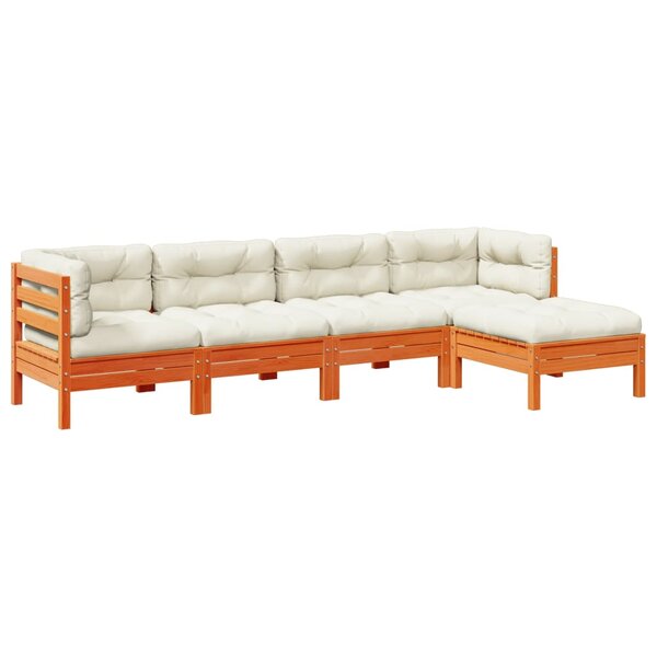 vidaXL Salon de jardin 5 Pièces avec coussins cire marron bois pin massif