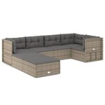 vidaXL Salon de jardin 7 Pièces avec coussins Gris Résine tressée