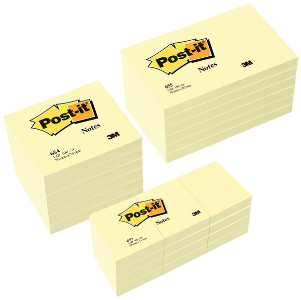 pack notes VORTEILS, jaune 24 Blocs différentes tailles POST-IT