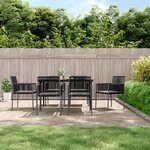 vidaXL Ensemble à manger de jardin coussins 7 Pièces noir rotin et acier