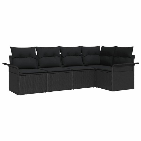 vidaXL Ensemble de canapé de jardin avec coussin 5 Pièces Noir Poly rotin