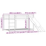 vidaXL Lit superposé sans matelas avec toboggan et rideaux 90x200 cm