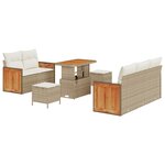 Ensemble de canapé de jardin 8 pièces avec coussins beige poly rotin acacia