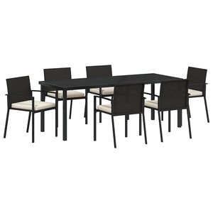 vidaXL Ensemble de salle à manger pour jardin 7 Pièces Noir Poly rotin