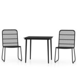 vidaXL Ensemble à manger de jardin 3 Pièces Noir