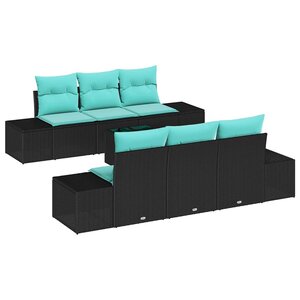 vidaXL Ensemble de canapé de jardin 8 Pièces Noir et turquoise polyrotin