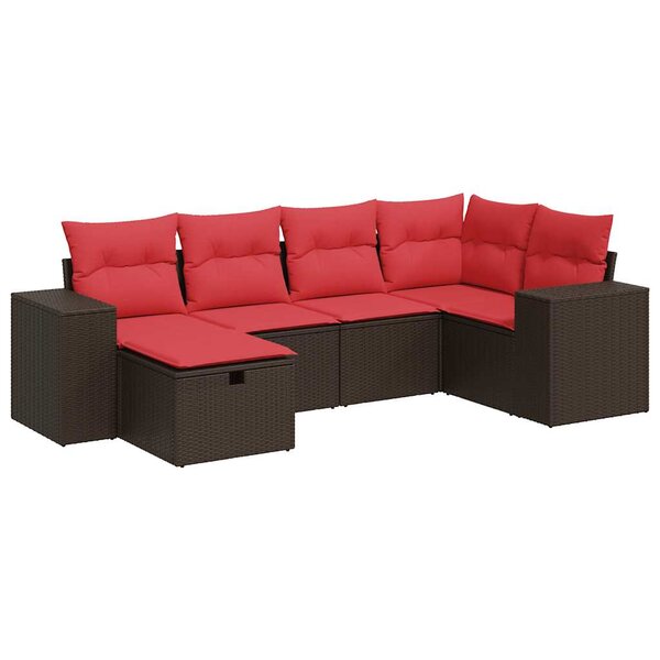 vidaXL Salon de jardin avec coussins 6 Pièces marron résine tressée
