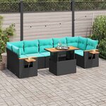vidaXL Salon de jardin 8 Pièces avec coussins noir résine tressée