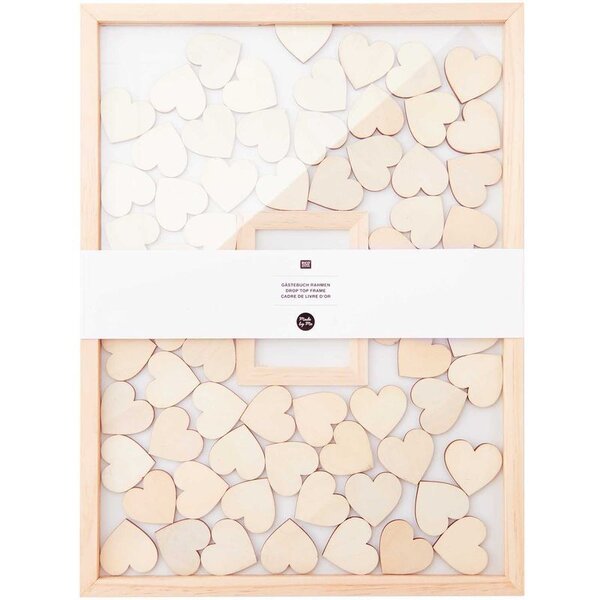 Livre d'or cadre bois - coeurs en bois - 30 x 40 cm