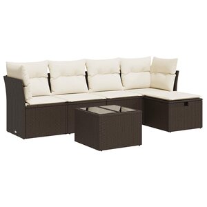 vidaXL Salon de jardin avec coussins 6 Pièces marron résine tressée