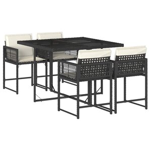 vidaXL Ensemble à manger de jardin coussins 5Pièces Noir Résine tressée