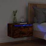 vidaXL Table de chevet murale avec lumières LED chêne fumé