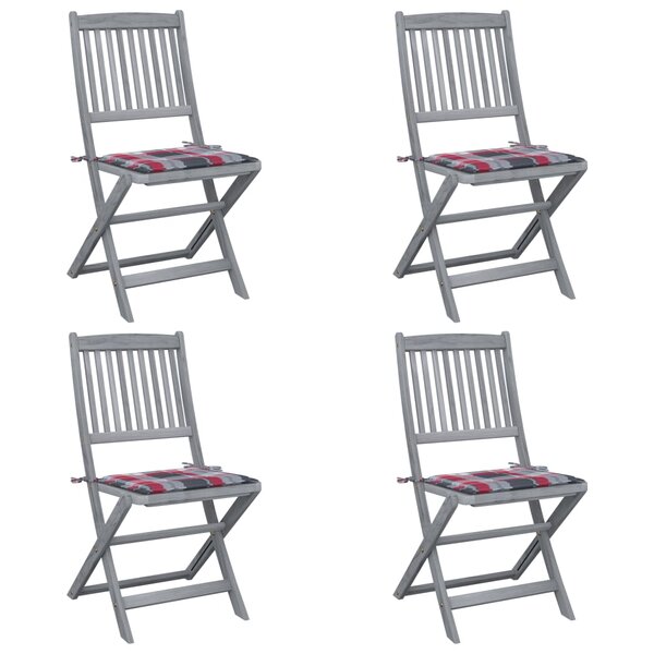 vidaXL Chaises pliables d'extérieur lot de 4 et coussins Bois d'acacia