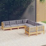 vidaXL Salon de jardin 8 Pièces avec coussins gris bois de pin solide